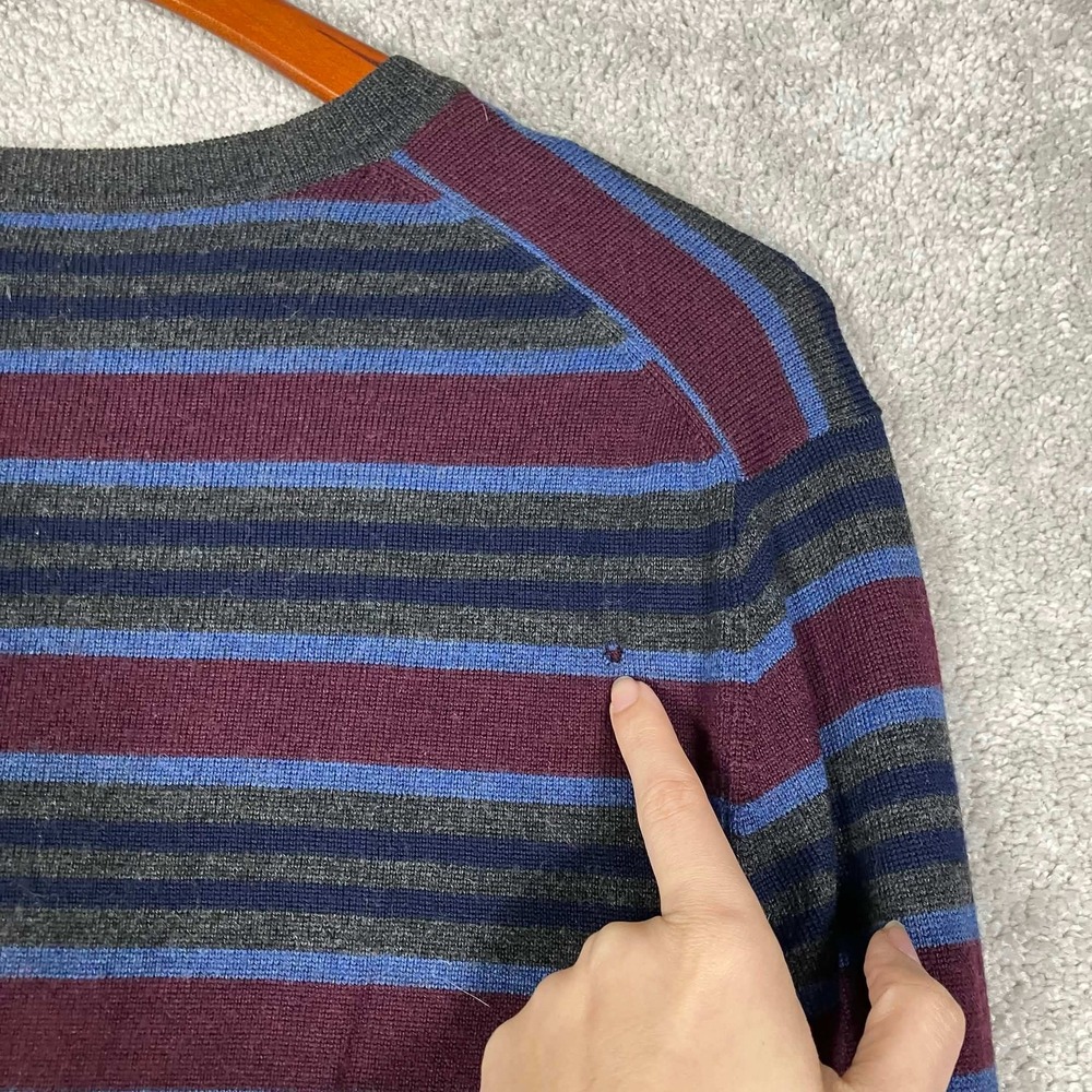 VTG Gap V-Neck Sweater Mens L Gray Blue Maroon Striped Italian Merino Wool 90s - Picture 8 of 14